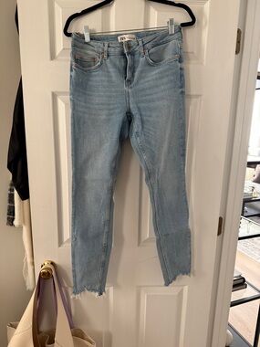 Zara Light Blue Ankle Cropped High-Rise Skinny Jeans